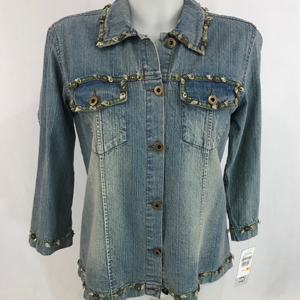 Multiples Embellished Denim Shirt Small